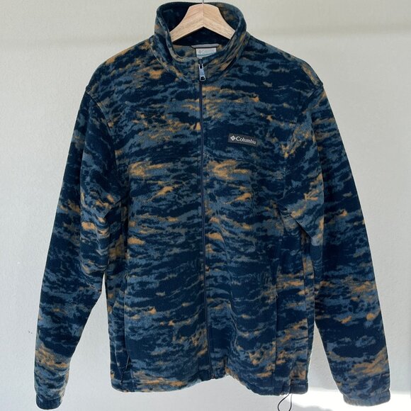 Columbia Men's Steens Mountain Printed Jacket Blue Camo Fleece - Picture 2 of 5
